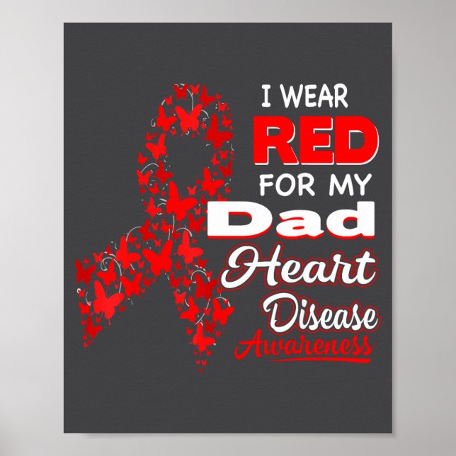 Poster I Wear Red For My Dad Heart Disease Awareness Shir (Frente)