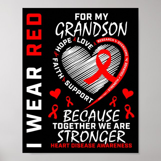 Poster I Wear Red For My Grandson Heart Disease Awareness (Frente)