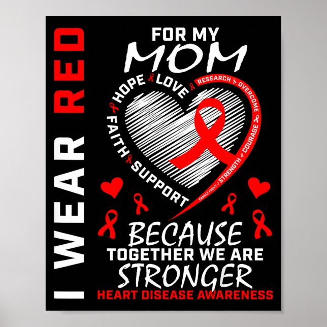 Poster I Wear Red For My Mom Heart Disease Awareness Mont (Frente)