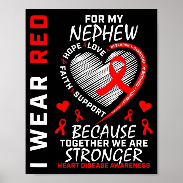 Poster I Wear Red For My Nephew Heart Disease Awareness  (Frente)