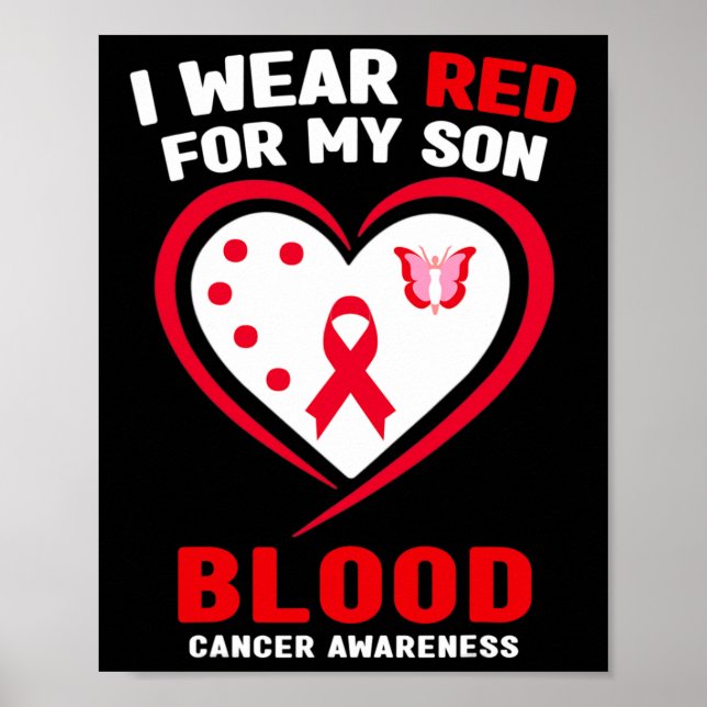 Poster I Wear Red For My Son Blood Cancer Awareness  (Frente)