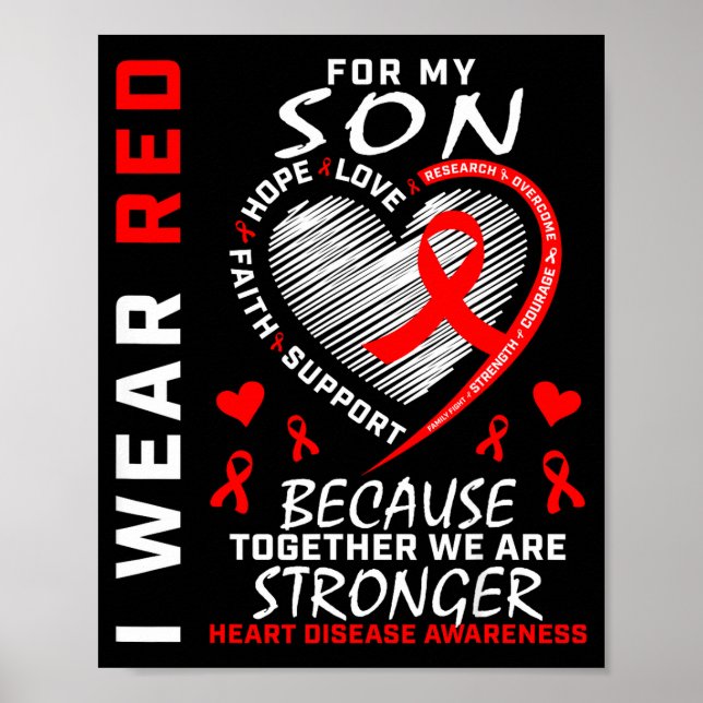 Poster I Wear Red For My Son Heart Disease Awareness Mont (Frente)