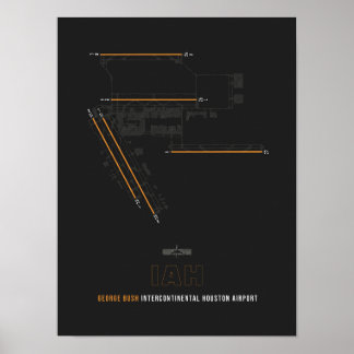 Poster IAH - Arte do diagrama de pista do aeroporto de Ho
