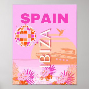 Poster Ibiza, Espanha, Arte Viagem, Arte Pré-Facada, Rosa