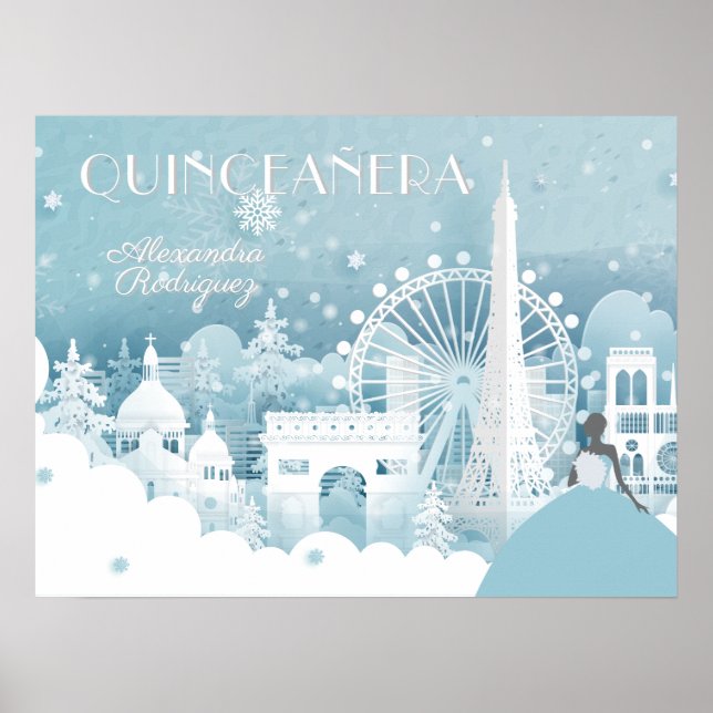 Poster Ice Blue Winter em Paris Quinceañera (Frente)