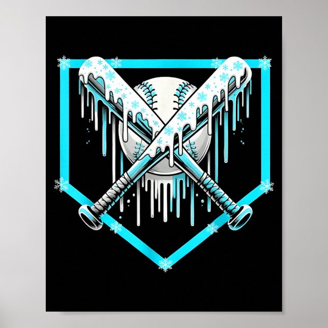 Poster Ice Cream Baseball Drip Home Plate Bats Cool For B (Frente)