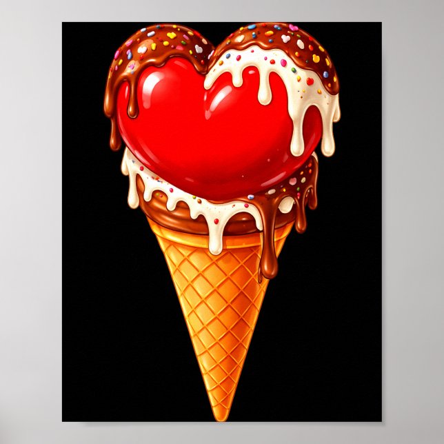 Poster Ice Cream Heart Funny Drip Valentines Day Boys Gir (Frente)