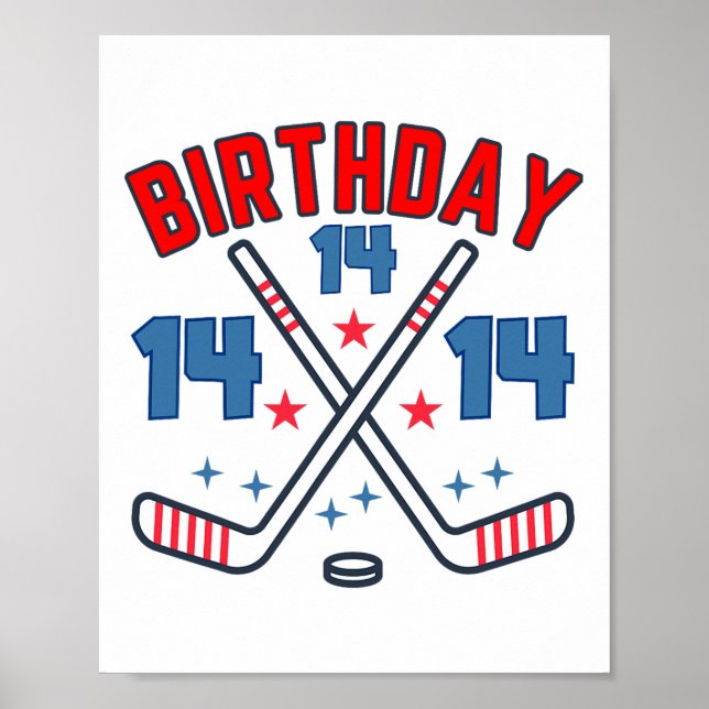 Poster Ice Hockey Fourteen Birthday Boy 14th Party Boys A (Frente)