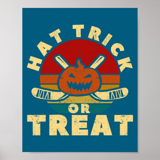 Poster Ice Hockey Player Coach Halloween Pumpkin Hat Tric (Frente)