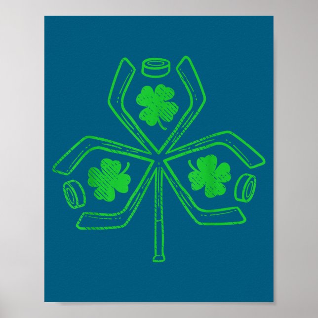 Poster Ice Hockey Shamrock Clover St Patricks Day Player  (Frente)