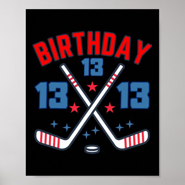 Poster Ice Hockey Thirteen Birthday Boy 13th Party Boys A (Frente)