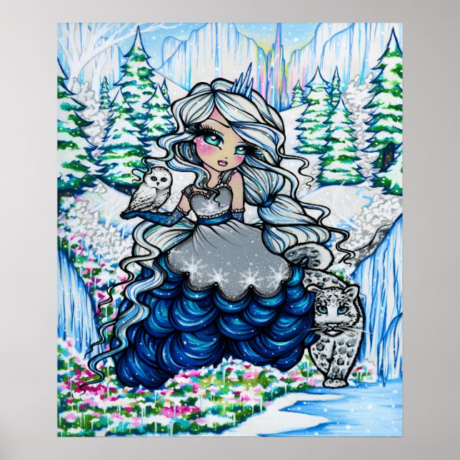 Pôster Ice Princess Snow Owl Winter Fantasy Fairy Art (Frente)