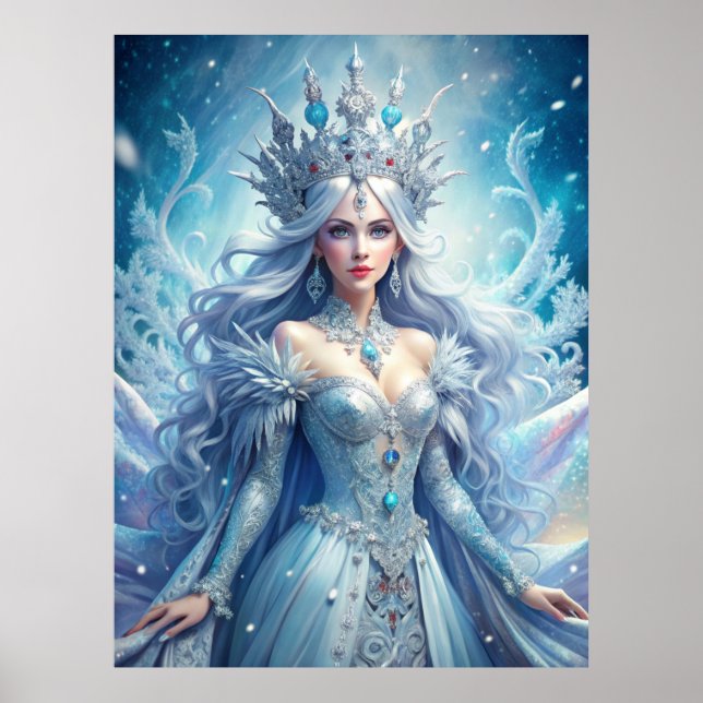 Poster Ice Queen Fantasy – Winter Goddess Portrait Art (Frente)