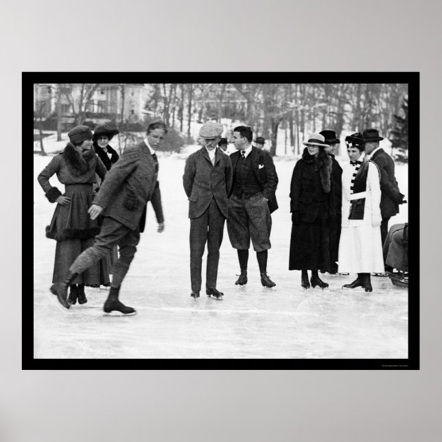Pôster Ice Skating in Tuxedo Park, NY 1920 (Frente)