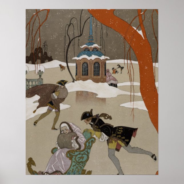 Pôster Ice Skating no lago congelado (Frente)