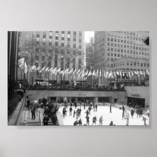 Poster Ice Skating NYC Rockefeller Center, Black & White