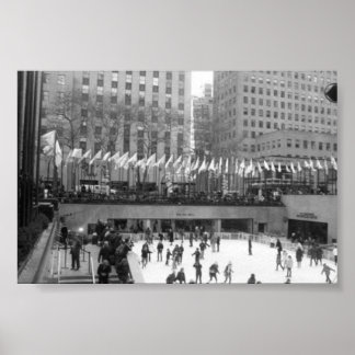 Poster Ice Skating NYC Rockefeller Center, Black & White