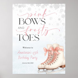 Poster Ice Skating Teen Birthday Welcome Sign - Pink Bow