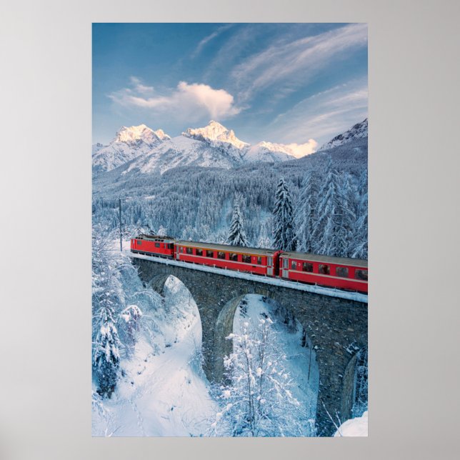 Poster Ice & Snow | Red Bernina Express Train Switzerland (Frente)