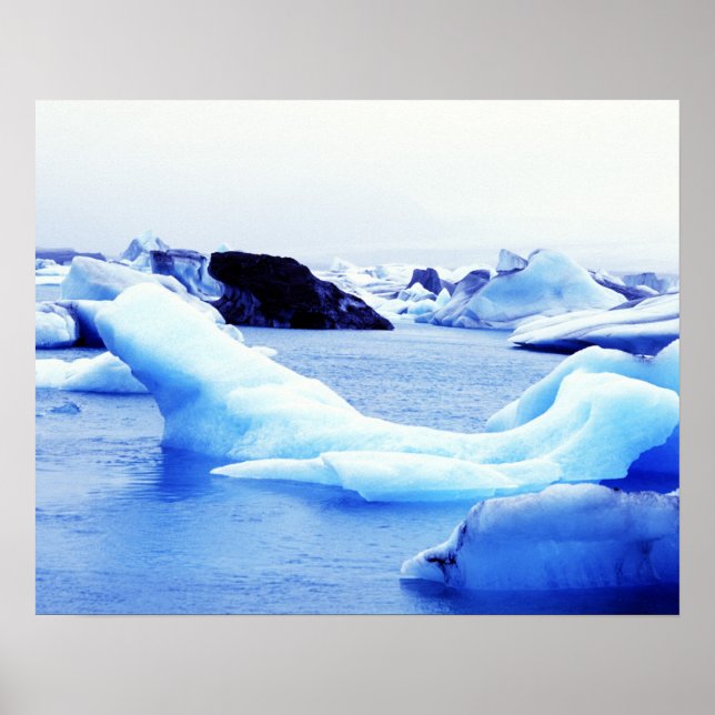 Pôster Icebergs na Lagoa Jokulsarlon (Frente)