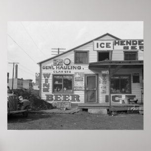 Pôster Icehouse and Roadside Store, 1937. Vintage Photo