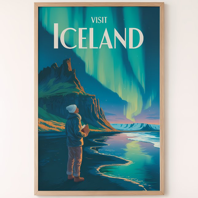 Poster Iceland Northern Lights Illustration Travel Art Vi (Criador carregado)