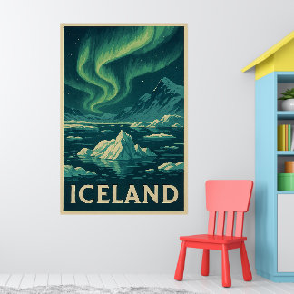Poster Iceland Northern Lights – Vintage Arctic Landscape