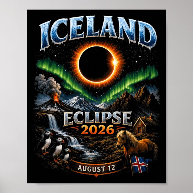 Poster Iceland Total Solar Eclipse 2026 Design (Frente)
