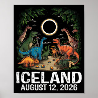 Poster Iceland Total Solar Eclipse 2026 Dinosaur T-Rex