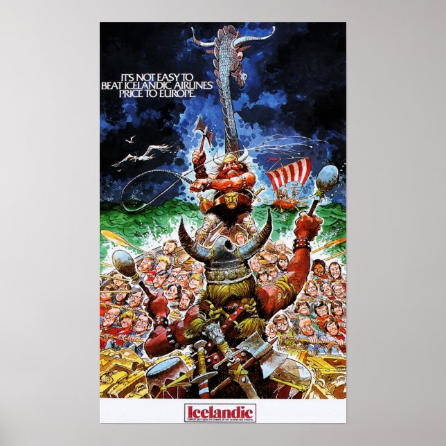 Poster ICELANDIC AIRLINES Vikings Low Fare Europe Retro (Frente)