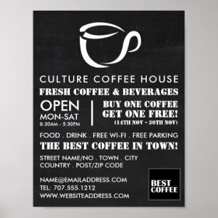 Poster Ícone Chalkboard Mug, Barista, Café, Coffeehouse