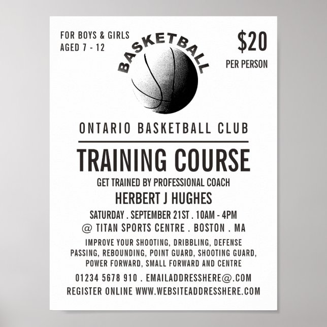 Poster Ícone de basquete, curso de treinamento de basquet (Frente)