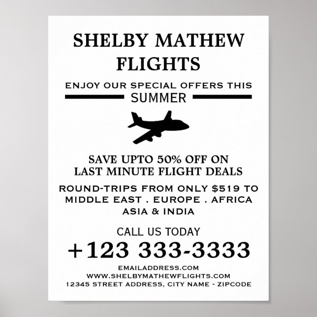 Poster Ícone Plano Preto, Publicidade por Linhas Aéreas (Frente)