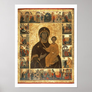 Pôster Ícone Virgin Hodégeria de Smolensk, c.1450 (temper