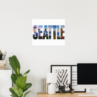 Poster Ícones da Paisagem Urbana de Seattle Marcos de Sea