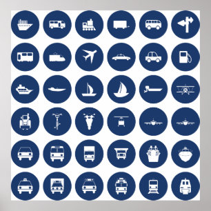 Poster Ícones de transporte símbolos em azul