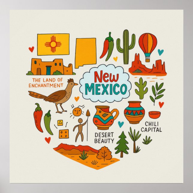 Poster Ícones de Viagem do Novo México (Frente)