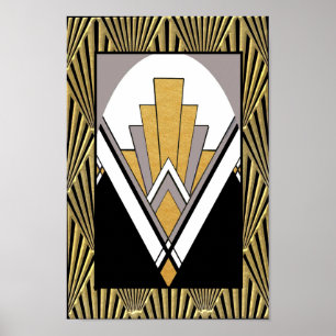 Poster Iconic Art Deco Poster. Dourado, cinza e preto.