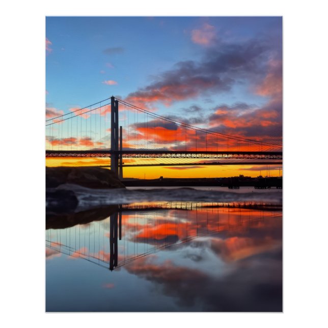 Pôster Iconic Forth Bridges Sunset Reflection Art Print  (Frente)