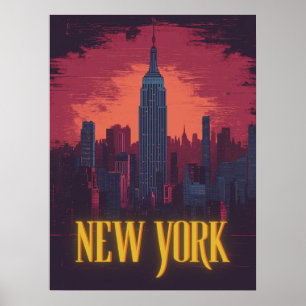 Poster Iconic New York Cityscape - Skyline noturno