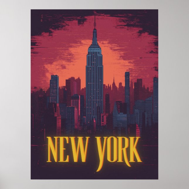 Poster Iconic New York Cityscape - Skyline noturno (Frente)