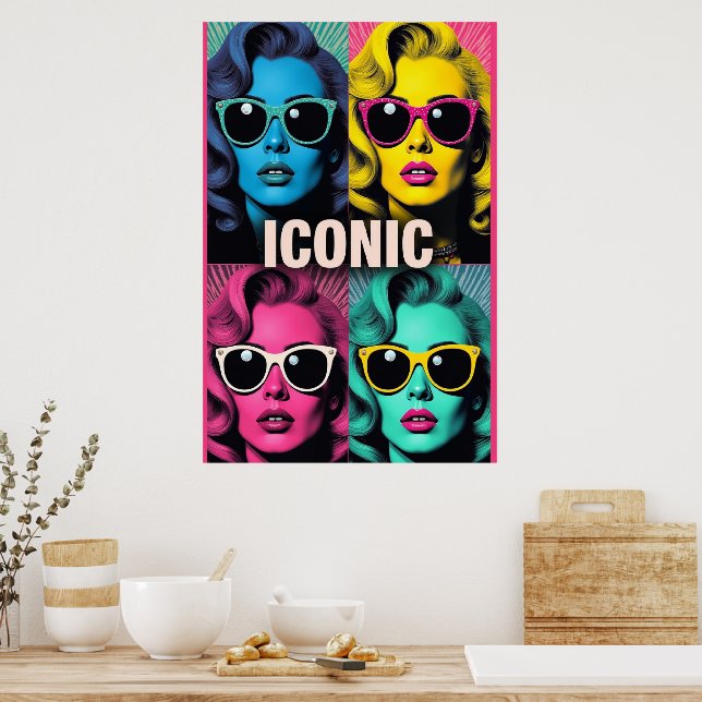 Poster Iconic Pop Star Portraits – Retro 4-Panel Duotone (Cozinha)
