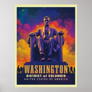 Poster Iconic Washington D.C. com o Memorial Lincoln