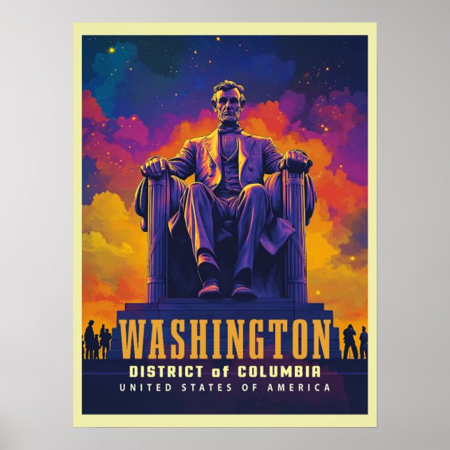 Poster Iconic Washington D.C. com o Memorial Lincoln (Frente)