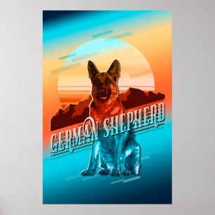 Poster ID754 de várias cores do German shepherd gráfico r