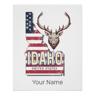 Pôster Idaho Estados Unidos Retro Map Vintage Deer EUA