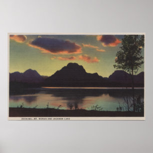 Pôster Idaho - opinião do crepúsculo de Mt. Moran & lag