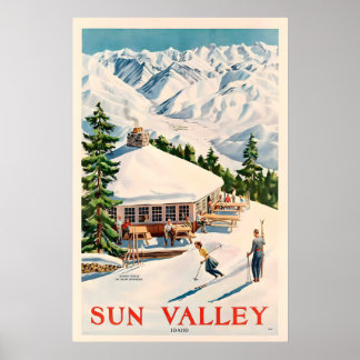 Poster Idaho Sun Valley Esqui EUA América Viagem Vintage