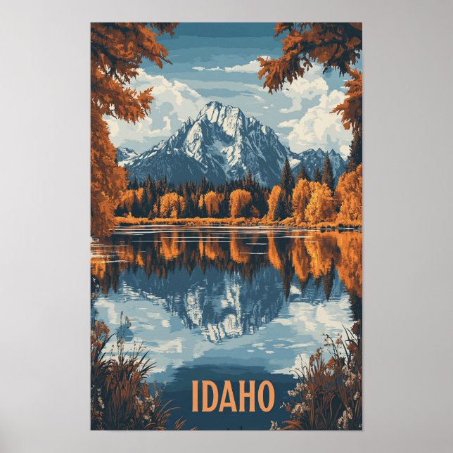 Poster Idaho USA Vintage Illustration Viagem (Frente)
