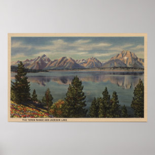 Pôster Idaho - vista da escala de Teton & do lago Jackson